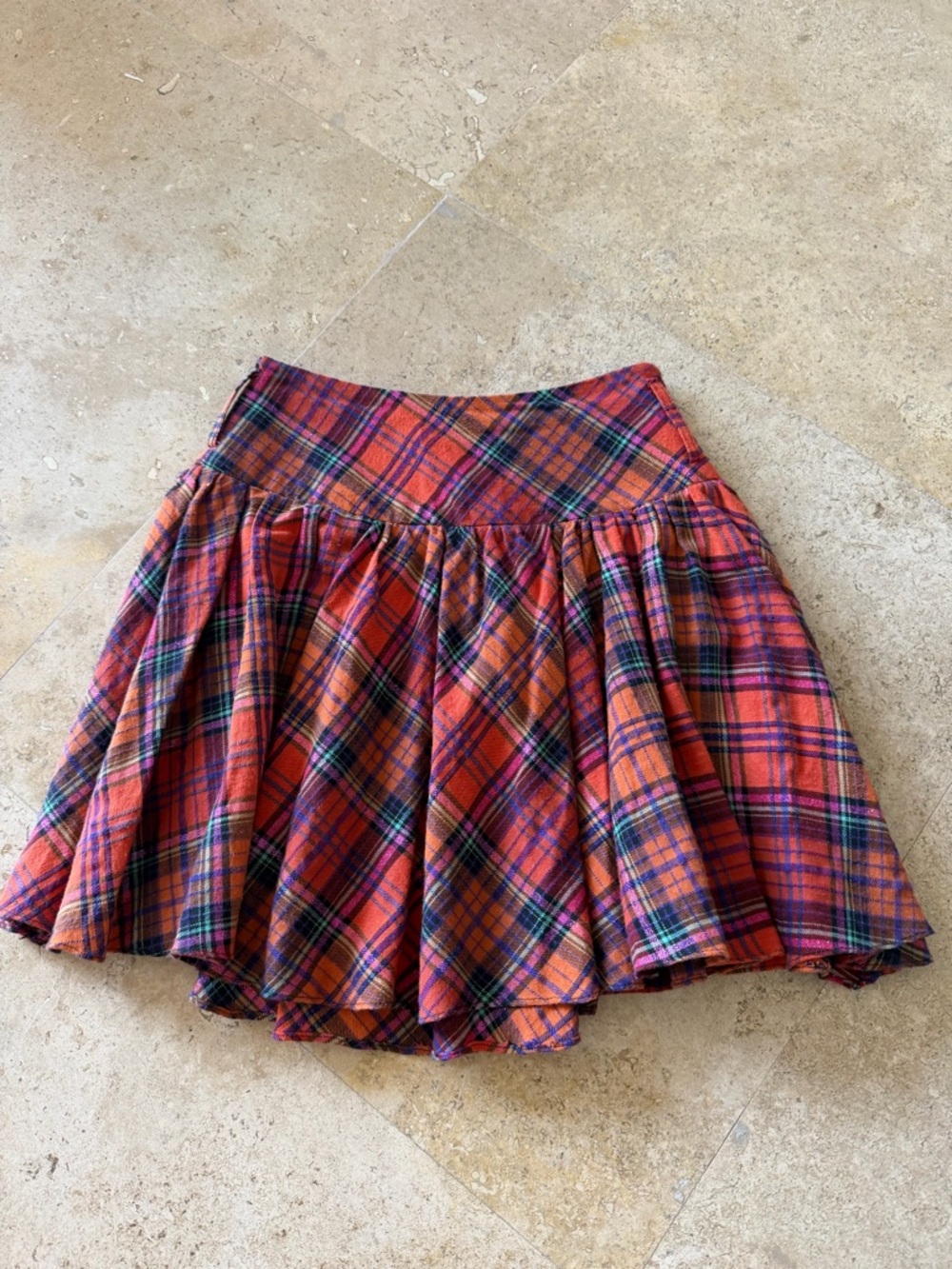 Source Unknown Plaid Circle Skater Skirt in Red, Orange and Blue
